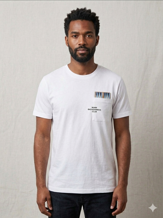 Miami Backgammon Club Pocket Tee – Classic White