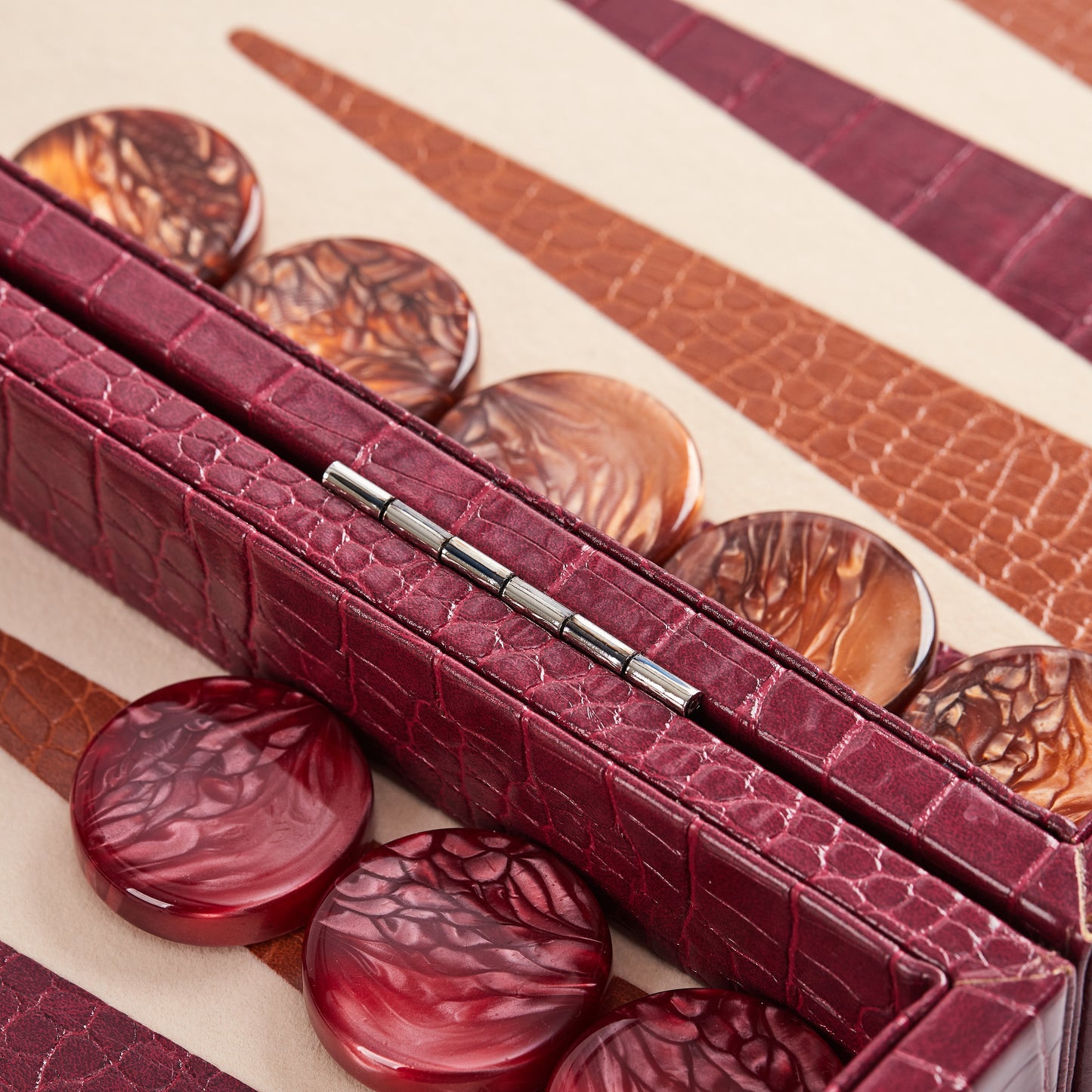 PRE-ORDER: Miami Backgammon Society Crocodile Board — Bordeaux