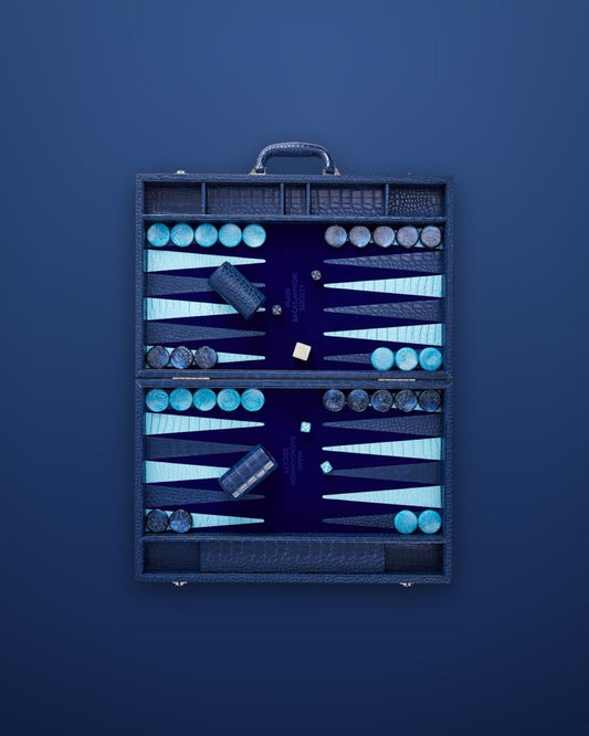 Miami Backgammon Society Crocodile Board — Bleu nuit