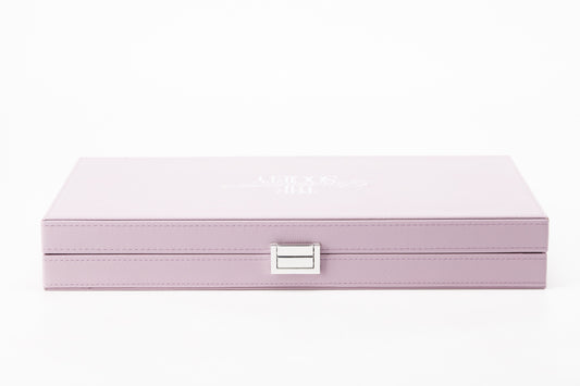 The Backgammon Society Board in pale blush grained leather, closed, front view